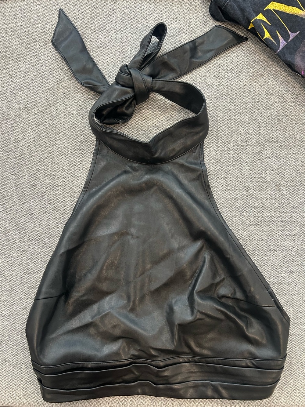 I.AM.GIA Black Alura Faux Leather Halter Crop Top